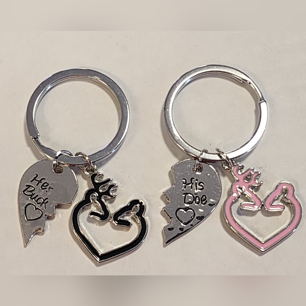 Silver and Pink Heart Keychain Set